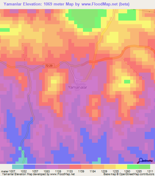 Yamanlar,Turkey Elevation Map