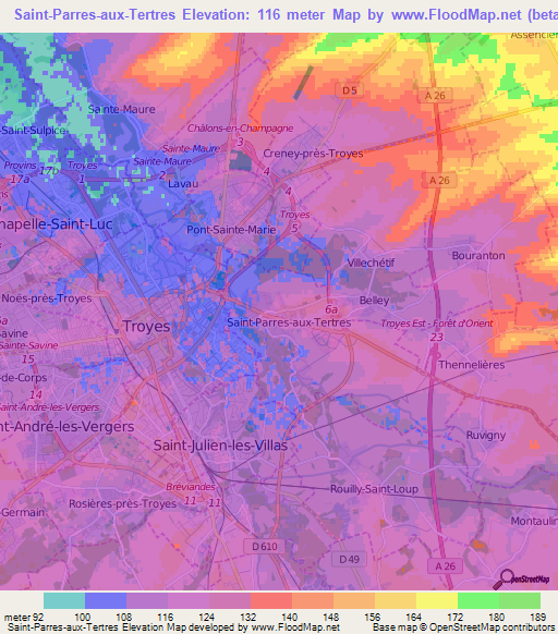 Saint-Parres-aux-Tertres,France Elevation Map