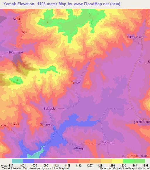 Yamak,Turkey Elevation Map