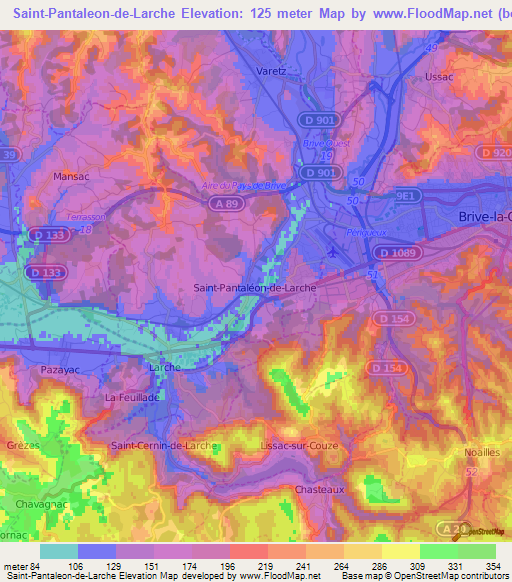 Saint-Pantaleon-de-Larche,France Elevation Map