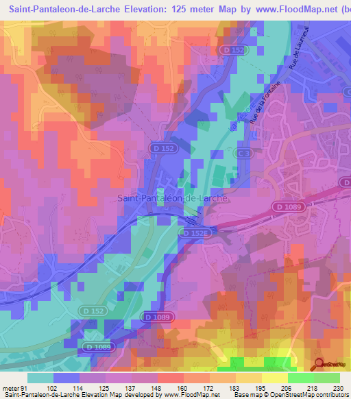 Saint-Pantaleon-de-Larche,France Elevation Map