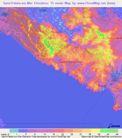 Saint-Palais-sur-Mer,France Elevation Map