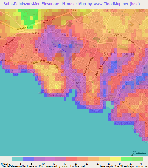 Saint-Palais-sur-Mer,France Elevation Map