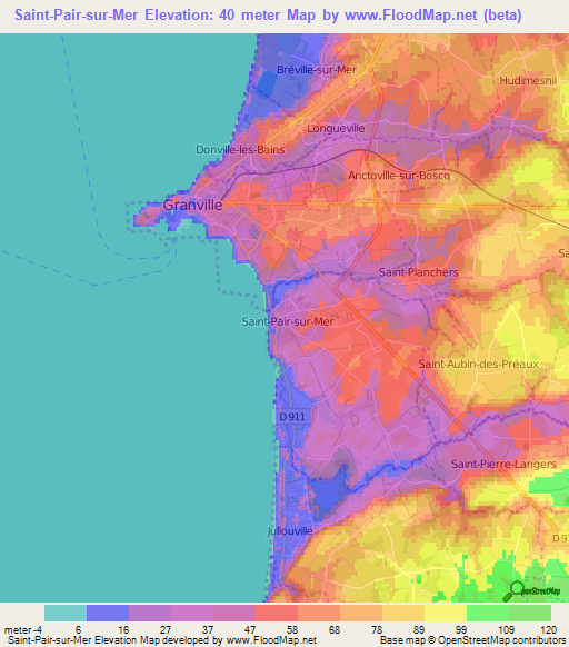 Saint-Pair-sur-Mer,France Elevation Map