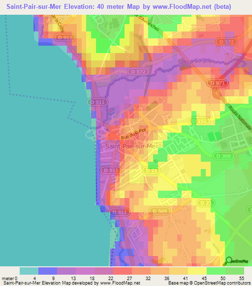 Saint-Pair-sur-Mer,France Elevation Map