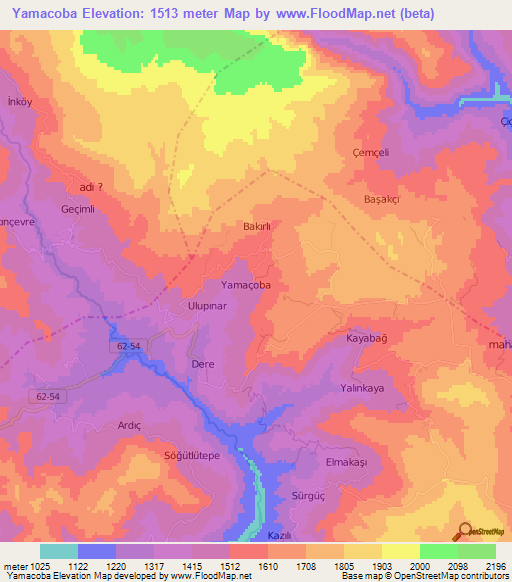 Yamacoba,Turkey Elevation Map