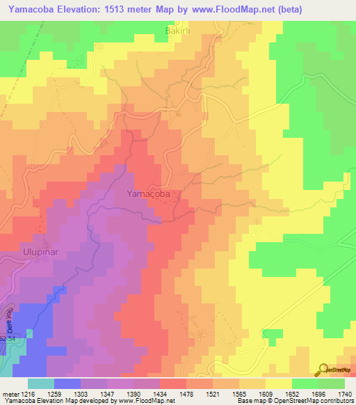 Yamacoba,Turkey Elevation Map