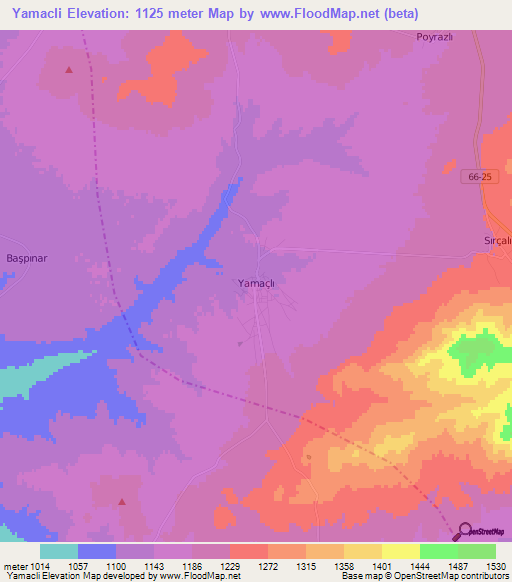 Yamacli,Turkey Elevation Map