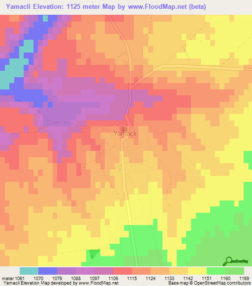 Yamacli,Turkey Elevation Map