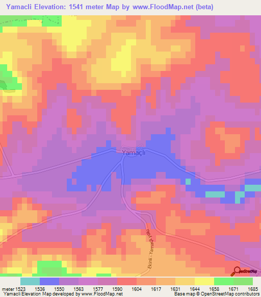 Yamacli,Turkey Elevation Map