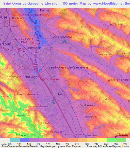 Saint-Orens-de-Gameville,France Elevation Map