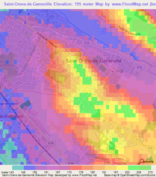 Saint-Orens-de-Gameville,France Elevation Map