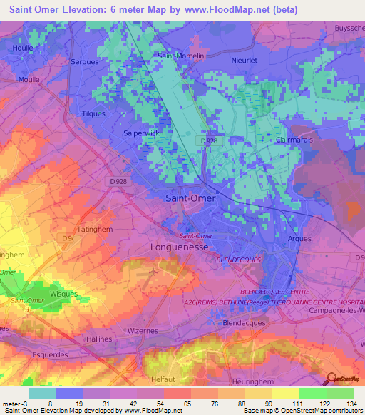 Saint-Omer,France Elevation Map