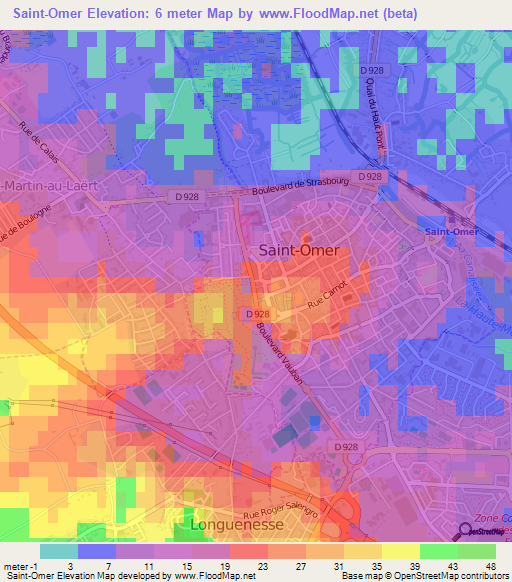 Saint-Omer,France Elevation Map