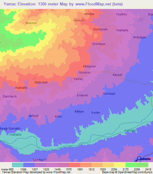 Yamac,Turkey Elevation Map