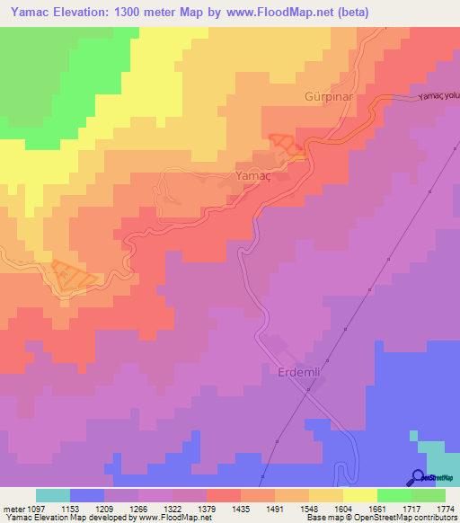 Yamac,Turkey Elevation Map