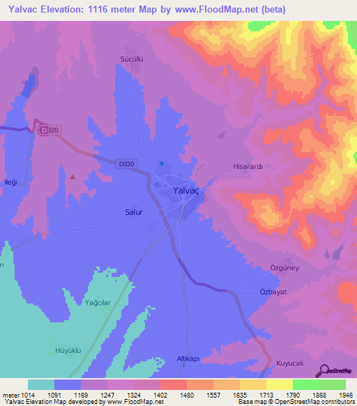 Yalvac,Turkey Elevation Map