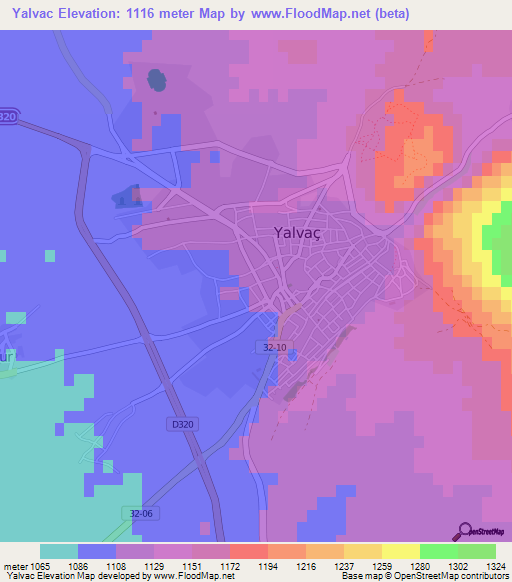 Yalvac,Turkey Elevation Map