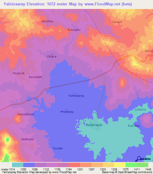 Yalnizsaray,Turkey Elevation Map