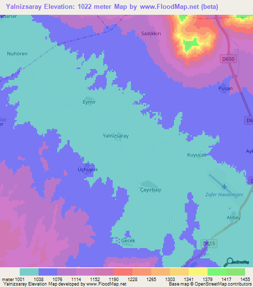 Yalnizsaray,Turkey Elevation Map