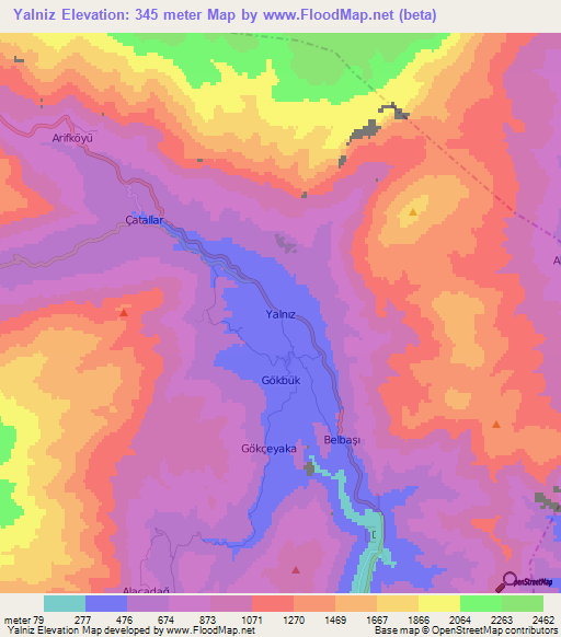 Yalniz,Turkey Elevation Map