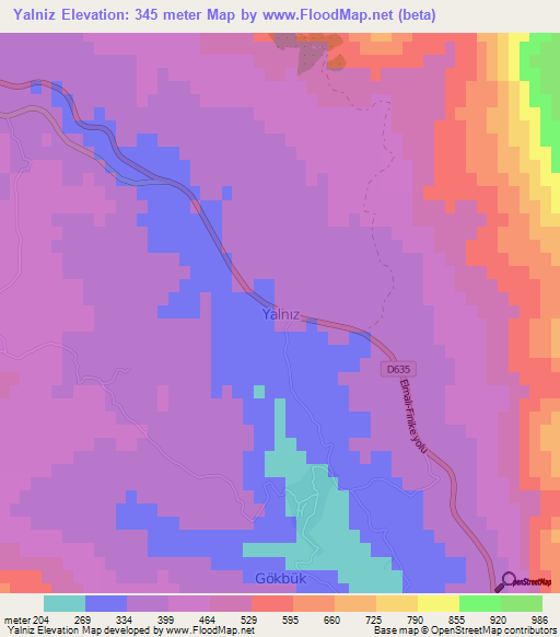 Yalniz,Turkey Elevation Map