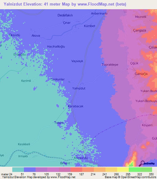 Yalnizdut,Turkey Elevation Map