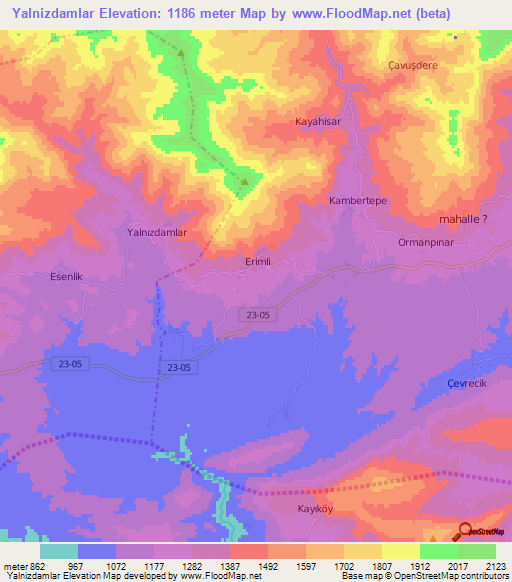 Yalnizdamlar,Turkey Elevation Map