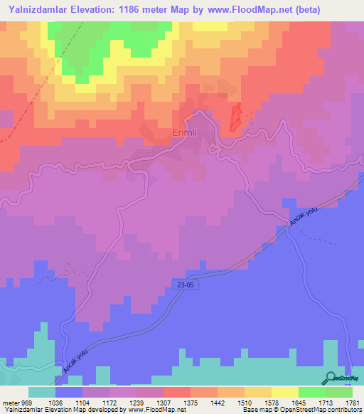 Yalnizdamlar,Turkey Elevation Map