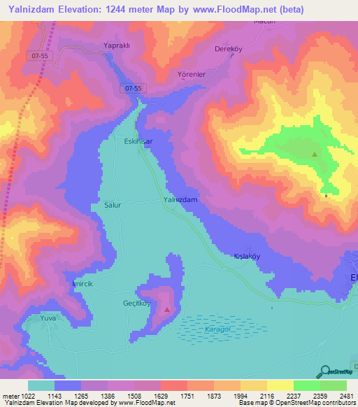 Yalnizdam,Turkey Elevation Map