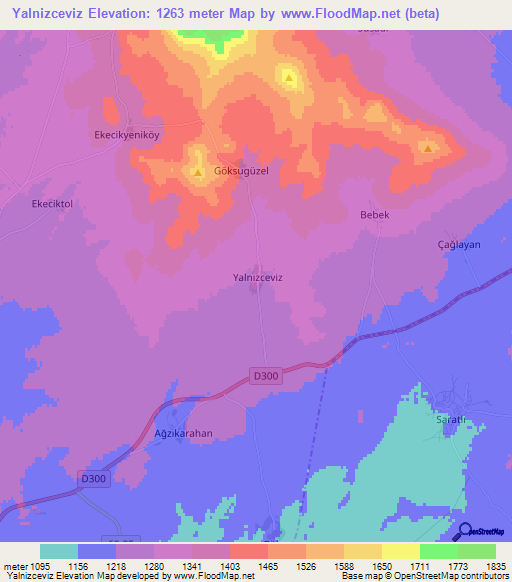 Yalnizceviz,Turkey Elevation Map