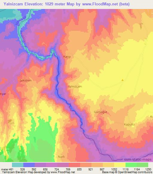 Yalnizcam,Turkey Elevation Map