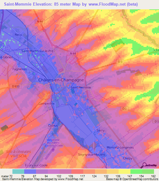 Saint-Memmie,France Elevation Map