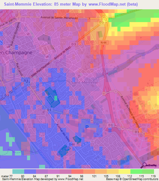 Saint-Memmie,France Elevation Map