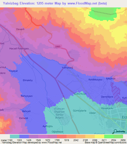 Yalnizbag,Turkey Elevation Map