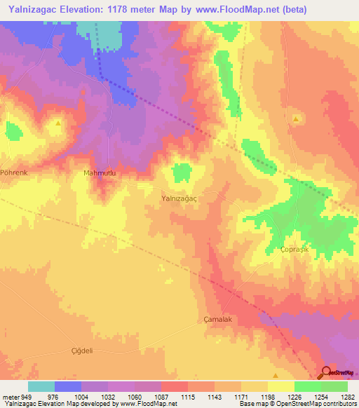 Yalnizagac,Turkey Elevation Map