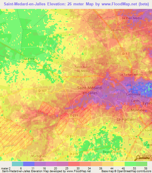 Saint-Medard-en-Jalles,France Elevation Map