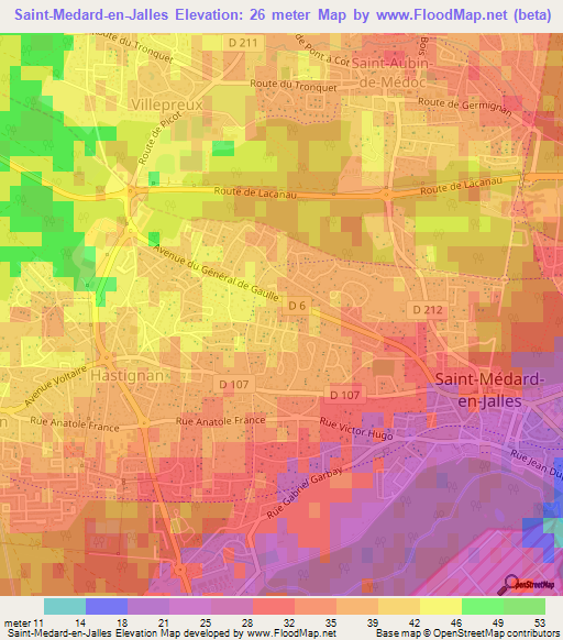 Saint-Medard-en-Jalles,France Elevation Map