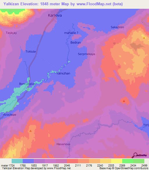 Yalkizan,Turkey Elevation Map