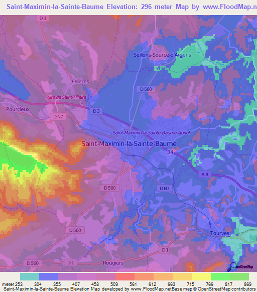 Saint-Maximin-la-Sainte-Baume,France Elevation Map
