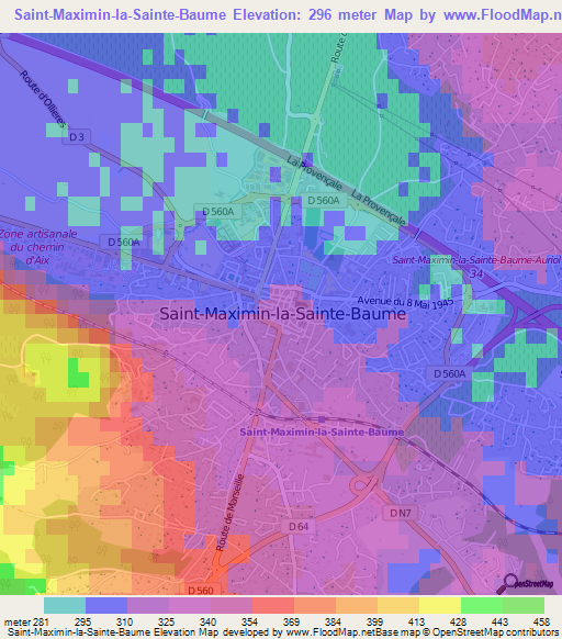 Saint-Maximin-la-Sainte-Baume,France Elevation Map