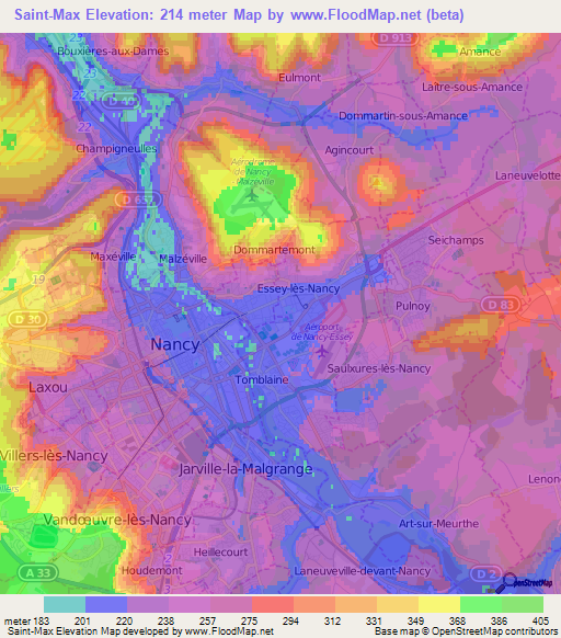 Saint-Max,France Elevation Map