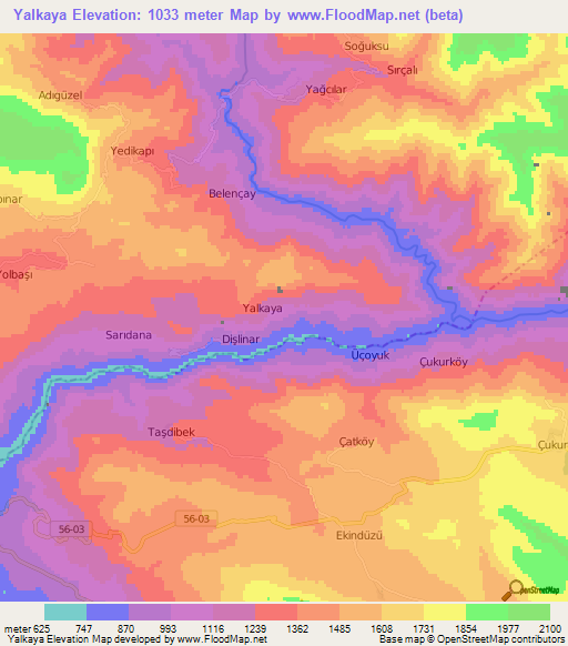 Yalkaya,Turkey Elevation Map