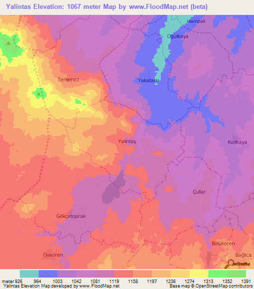 Yalintas,Turkey Elevation Map