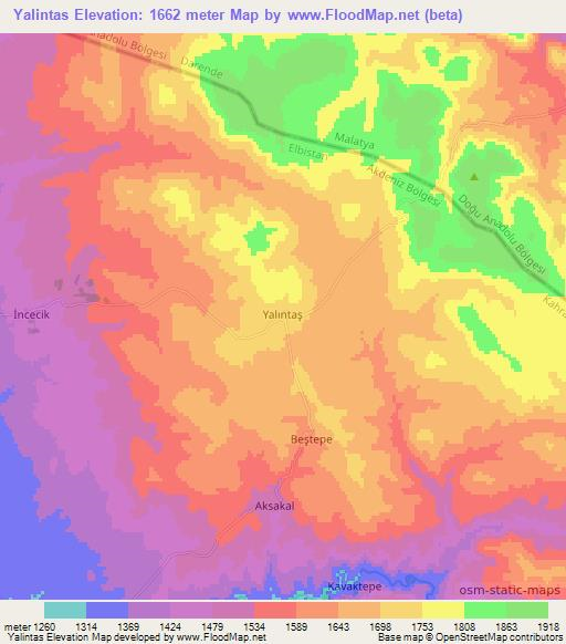 Yalintas,Turkey Elevation Map