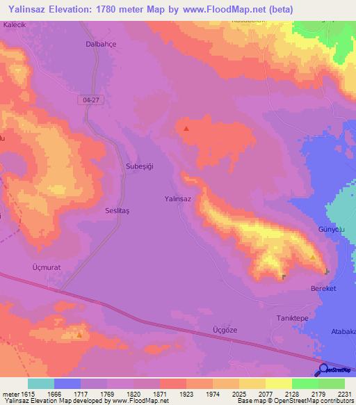 Yalinsaz,Turkey Elevation Map