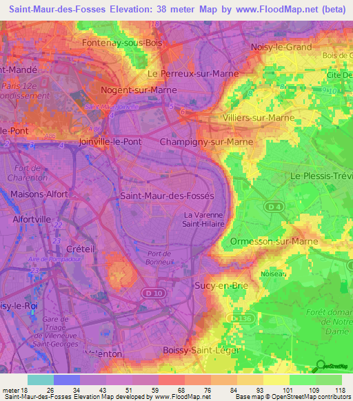 Saint-Maur-des-Fosses,France Elevation Map