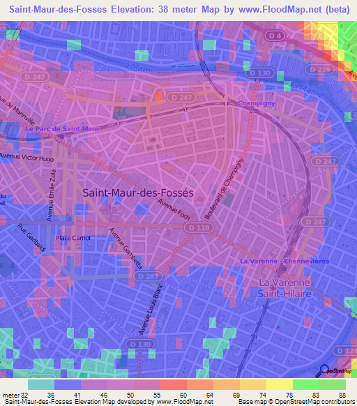 Saint-Maur-des-Fosses,France Elevation Map