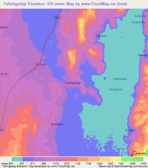 Yalinligedigi,Turkey Elevation Map