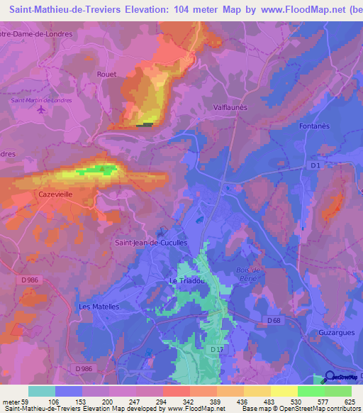 Saint-Mathieu-de-Treviers,France Elevation Map